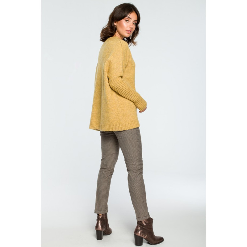 BK009 Thick sweater with ribbed sleeves - mustard