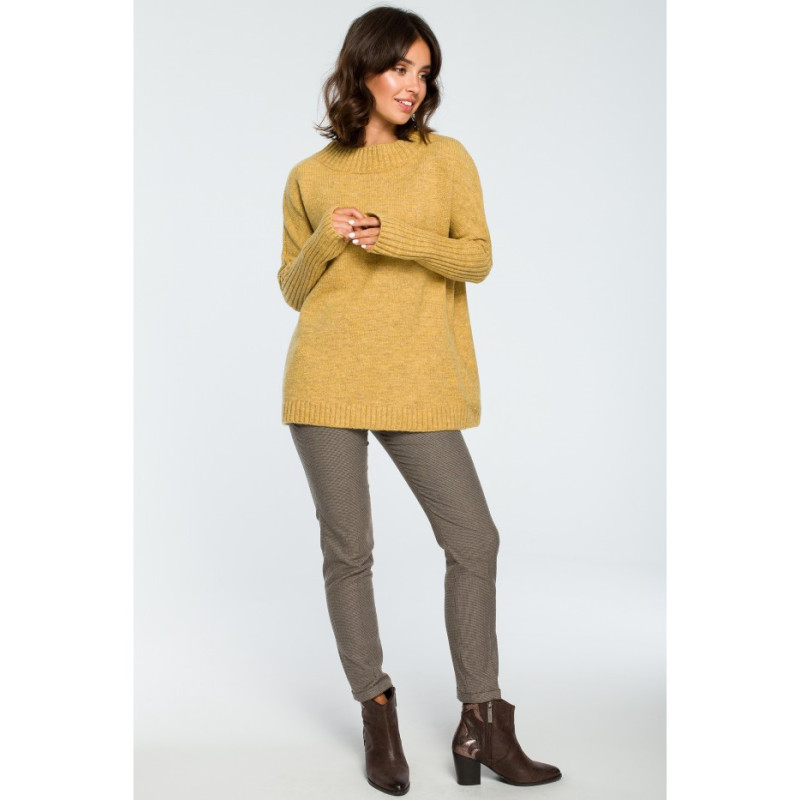 BK009 Thick sweater with ribbed sleeves - mustard