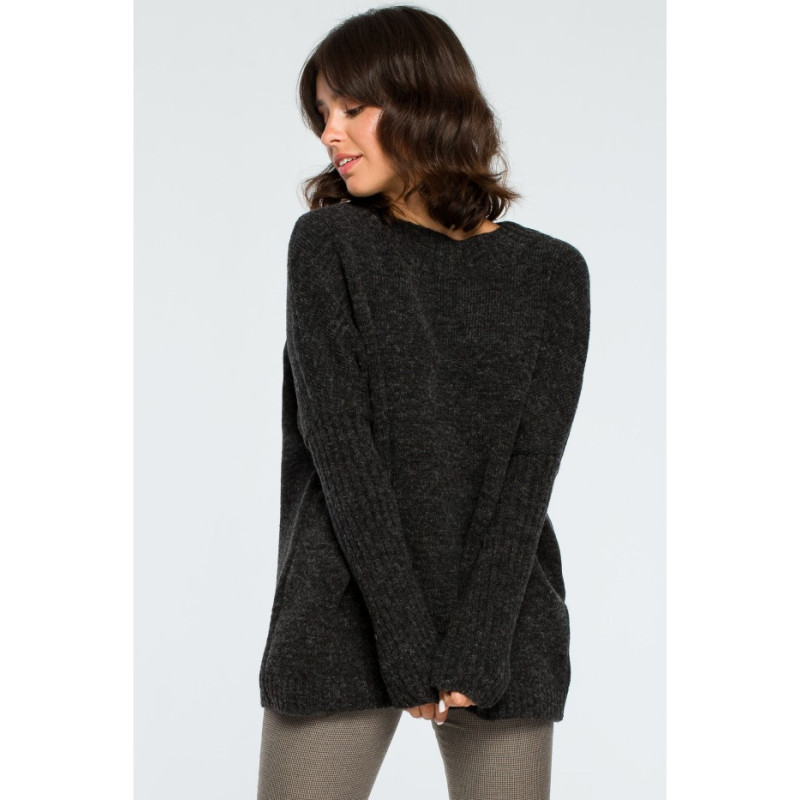 BK009 Thick sweater with ribbed sleeves - anthracite