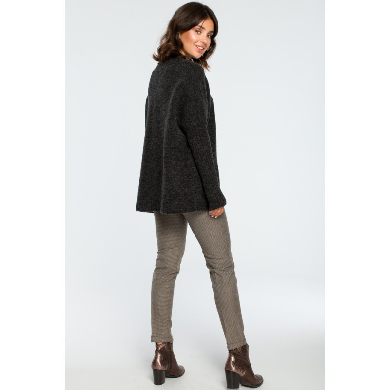 BK009 Thick sweater with ribbed sleeves - anthracite