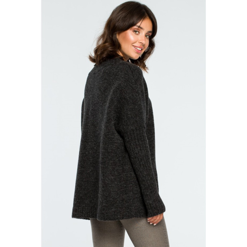 BK009 Thick sweater with ribbed sleeves - anthracite