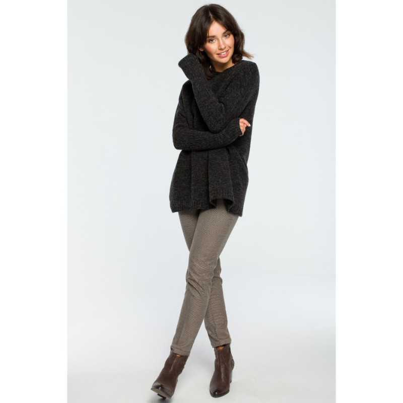 BK009 Thick sweater with ribbed sleeves - anthracite