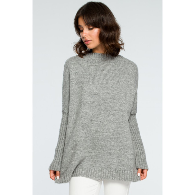 BK009 Thick sweater with ribbed sleeves - gray