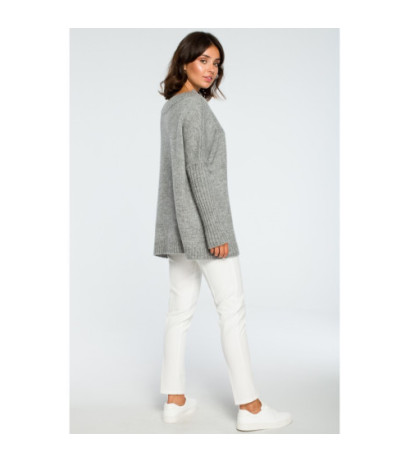 BK009 Thick sweater with ribbed sleeves - gray