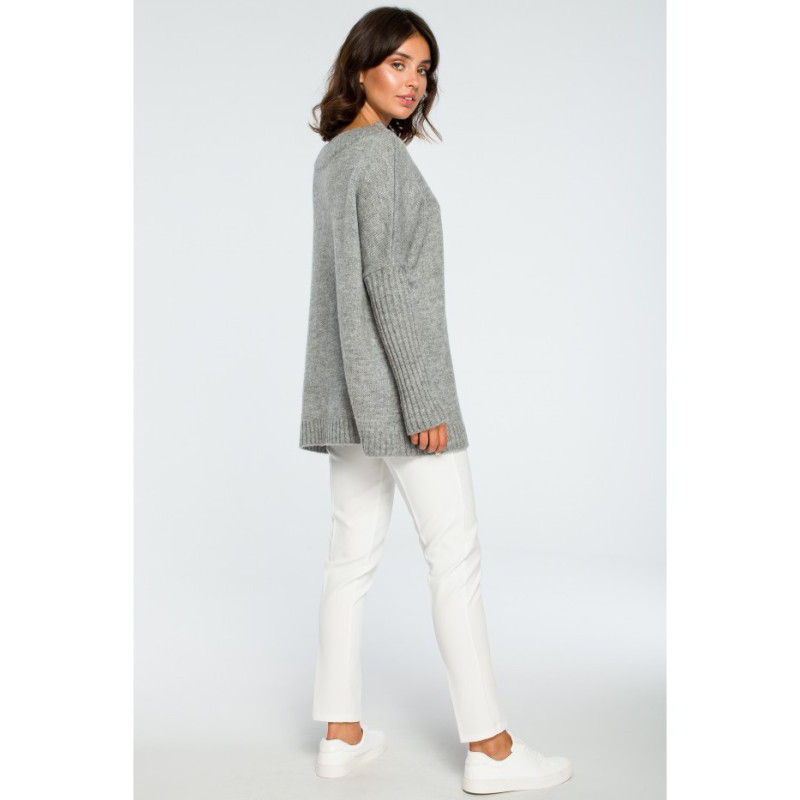 BK009 Thick sweater with ribbed sleeves - gray