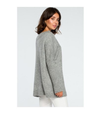 BK009 Thick sweater with ribbed sleeves - gray