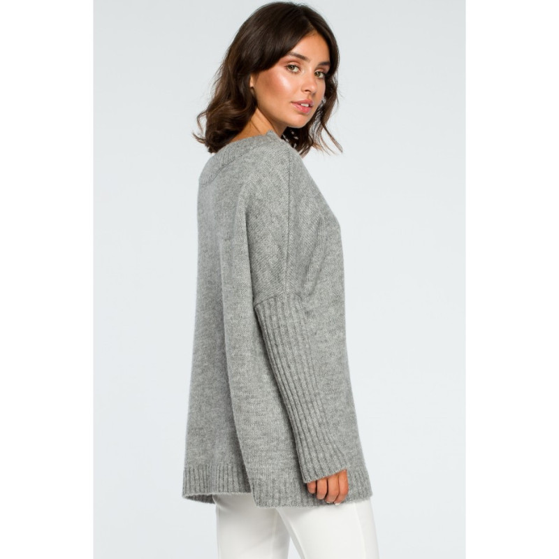 BK009 Thick sweater with ribbed sleeves - gray