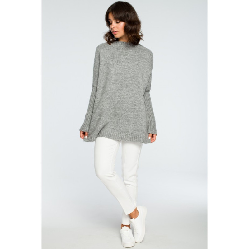 BK009 Thick sweater with ribbed sleeves - gray