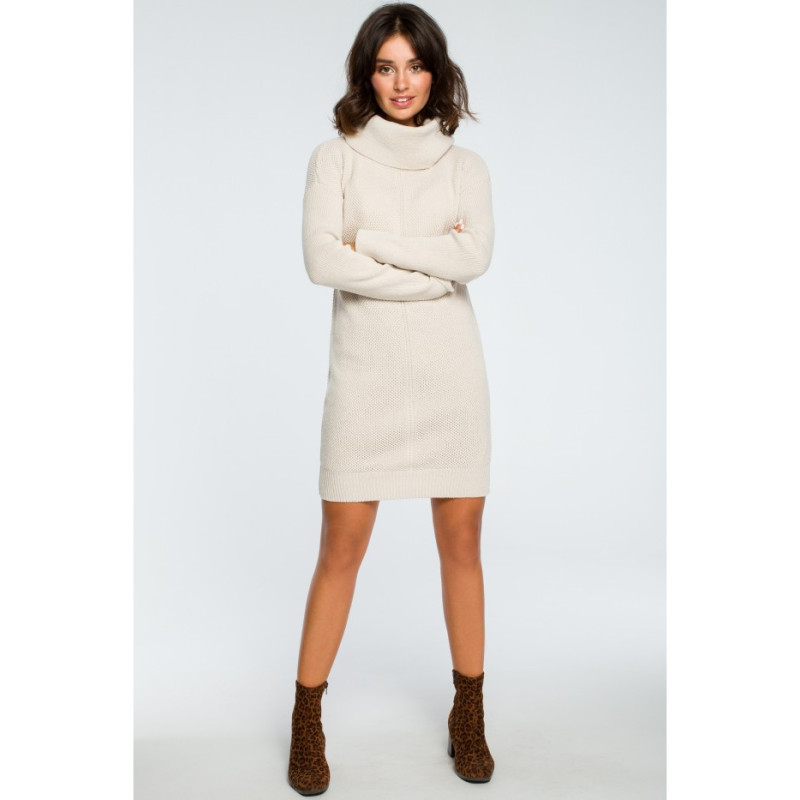 BK010 Sweater mini dress with turtleneck - beige