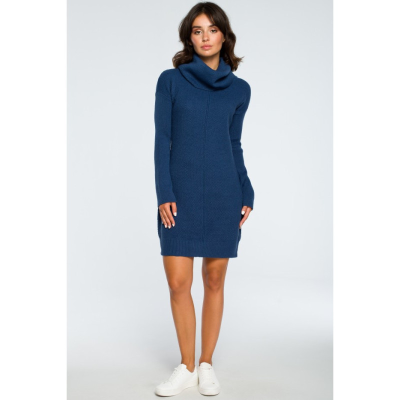 BK010 Sweater mini dress with turtleneck - blue