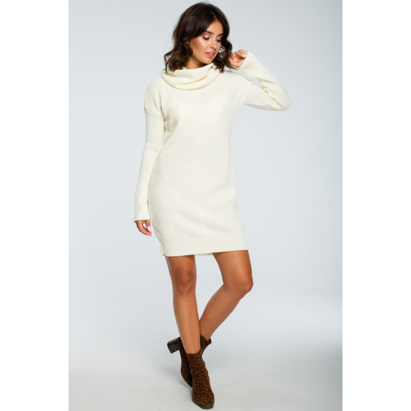 BK010 Sweater mini dress with turtleneck - ecru