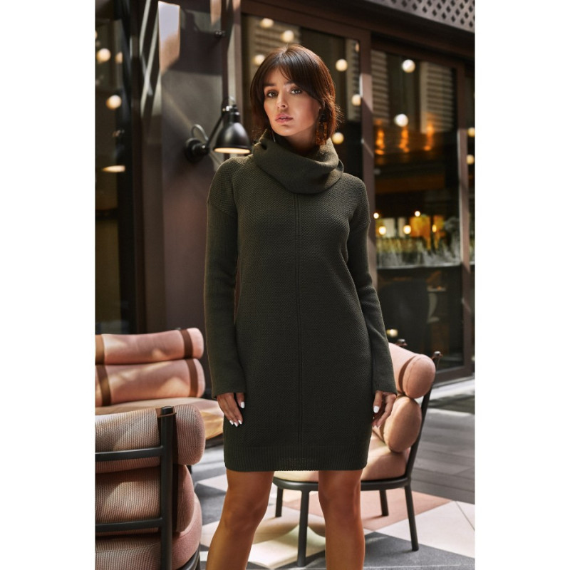 BK010 Sweater mini dress with turtleneck - khaki