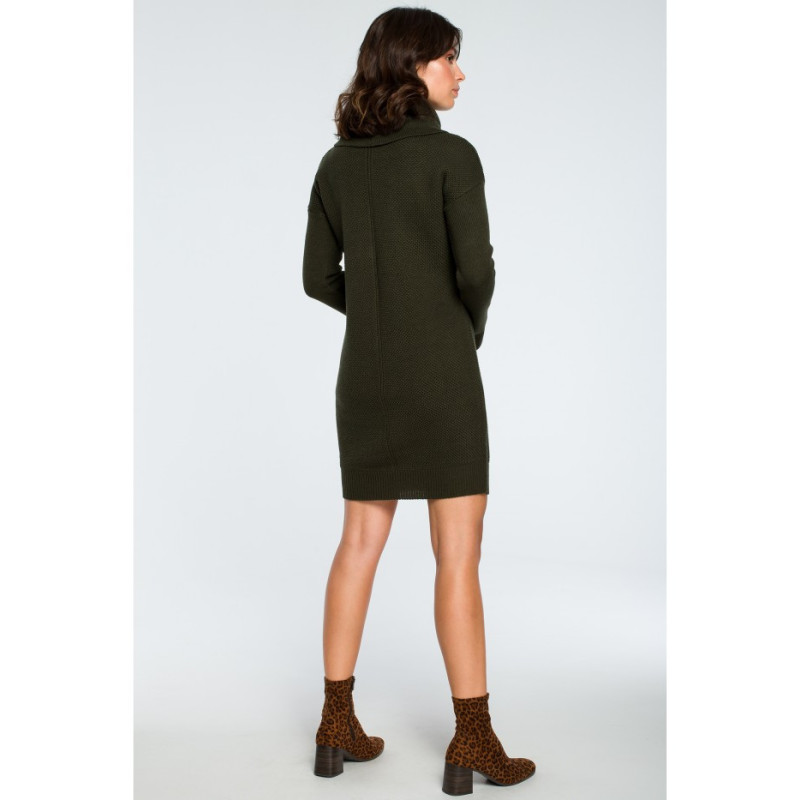 BK010 Sweater mini dress with turtleneck - khaki