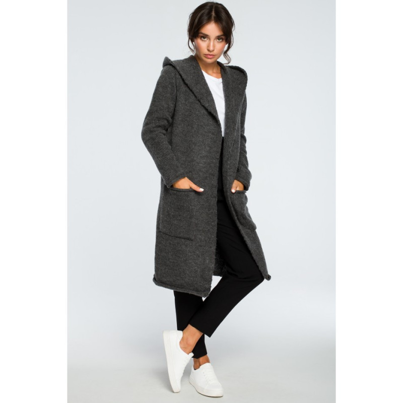 BK016 Long unbuttoned cardigan with pockets - graphite