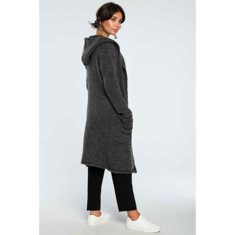 BK016 Long unbuttoned cardigan with pockets - graphite