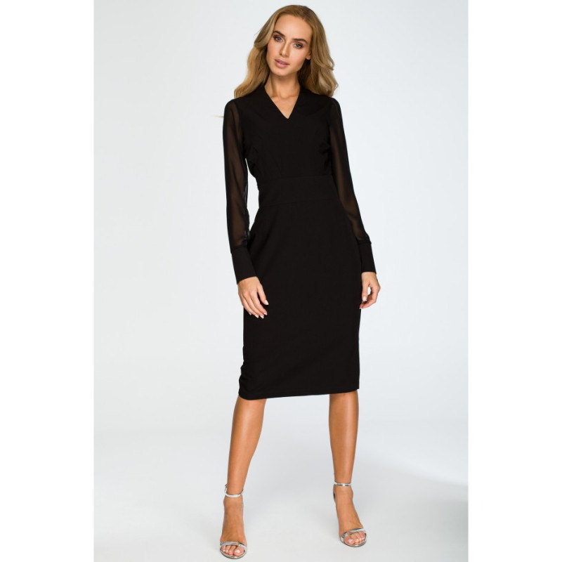 S136 Pencil dress with chiffon sleeves - black