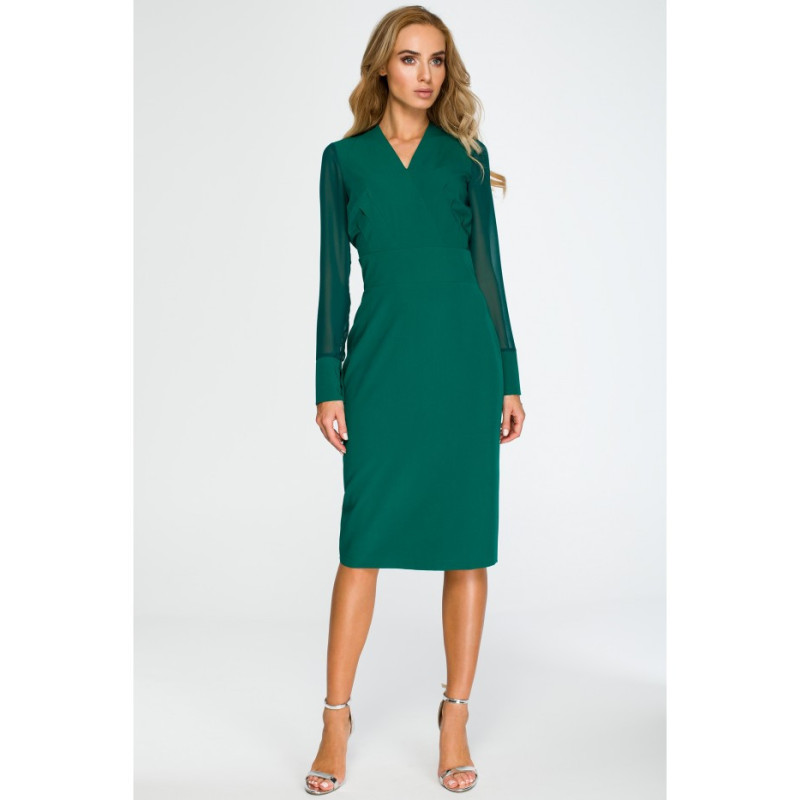 S136 Pencil dress with chiffon sleeves - green