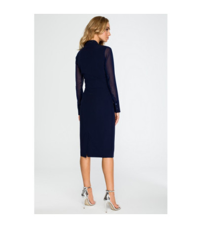 S136 Pencil dress with chiffon sleeves - navy blue