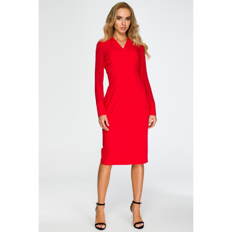 S136 Pencil dress with chiffon sleeves - red