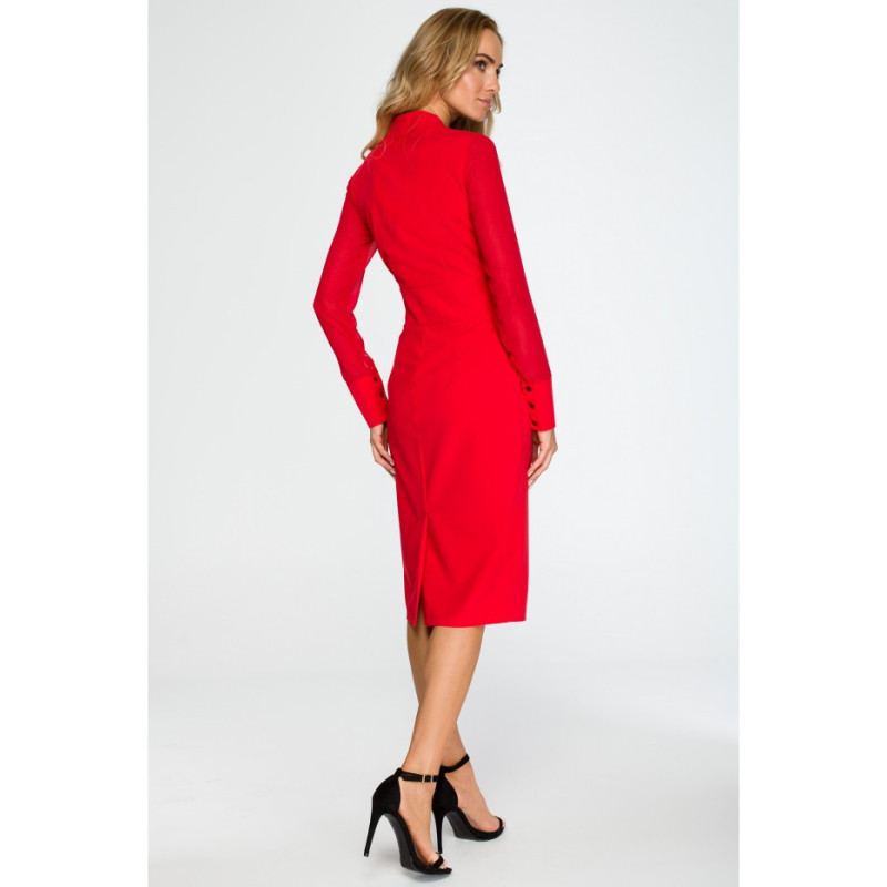 S136 Pencil dress with chiffon sleeves - red