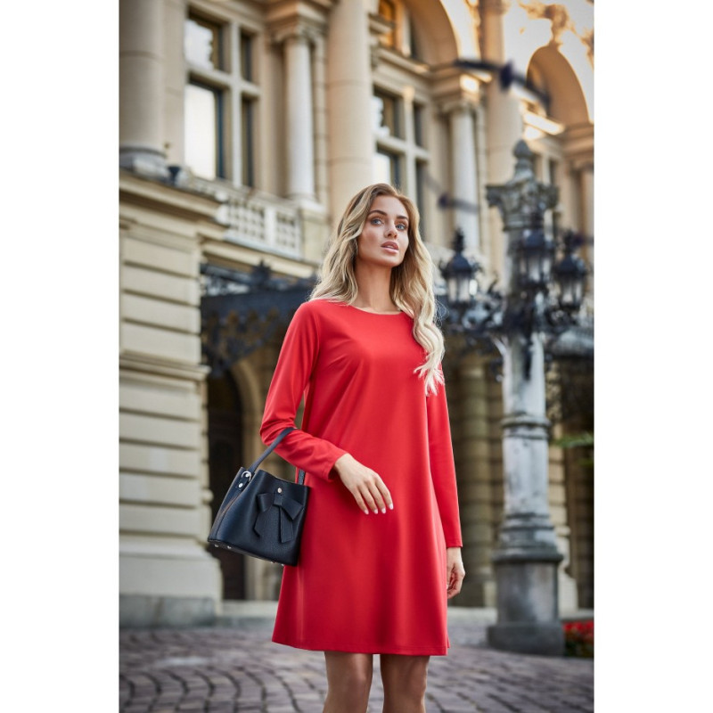 S137 Long-sleeved flared mini dress - red