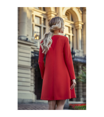 S137 Long-sleeved flared mini dress - red