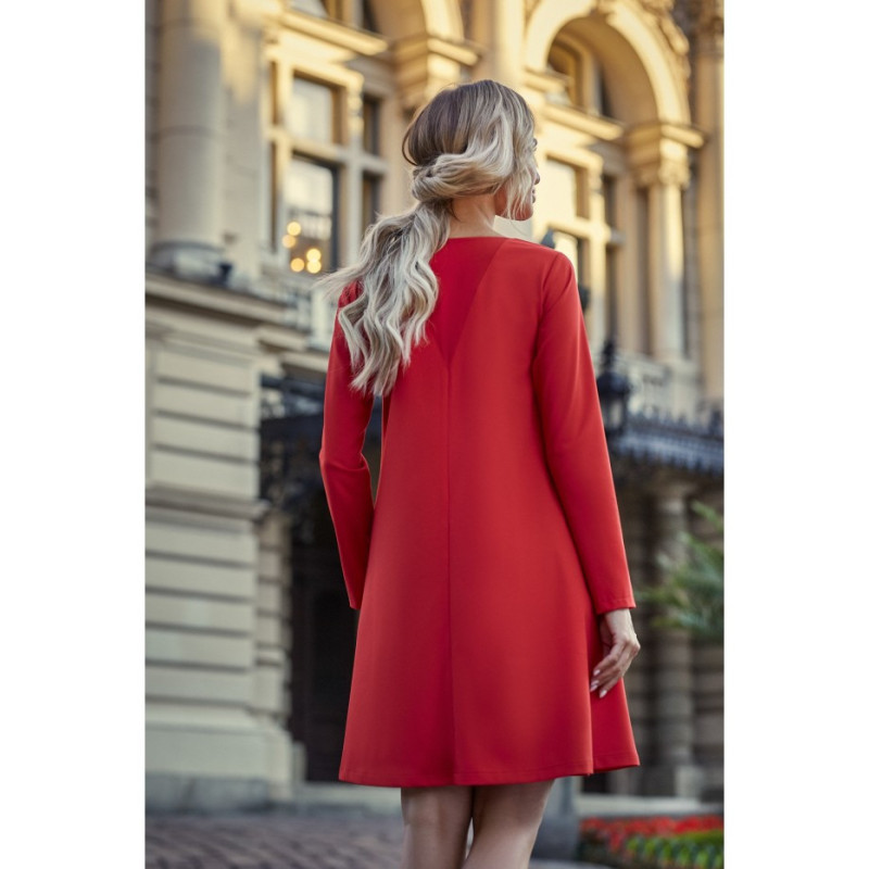 S137 Long-sleeved flared mini dress - red