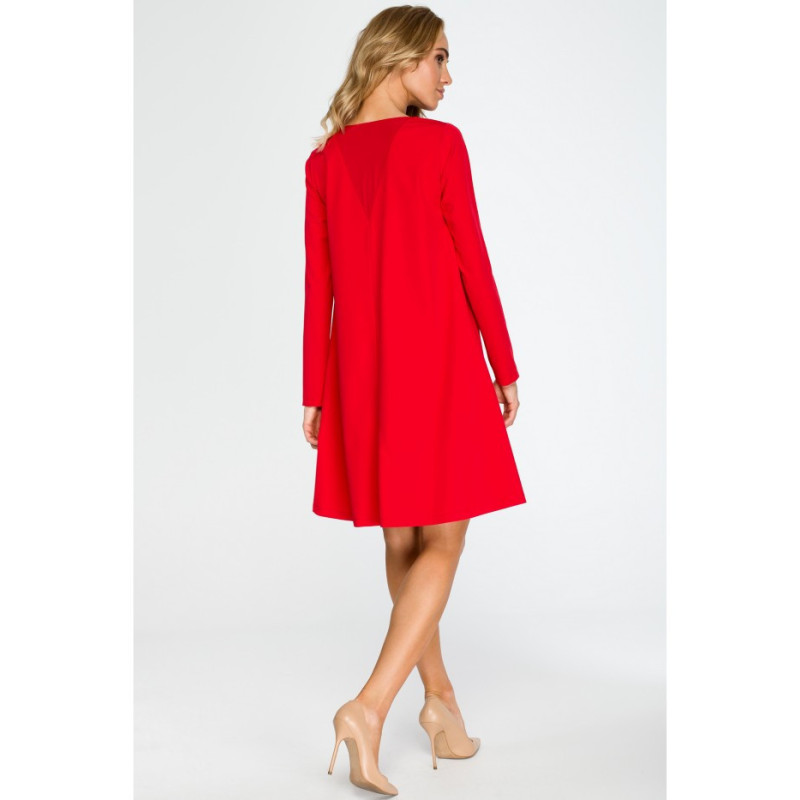 S137 Long-sleeved flared mini dress - red