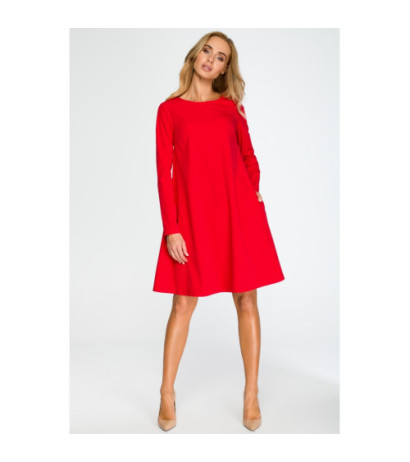 S137 Long-sleeved flared mini dress - red