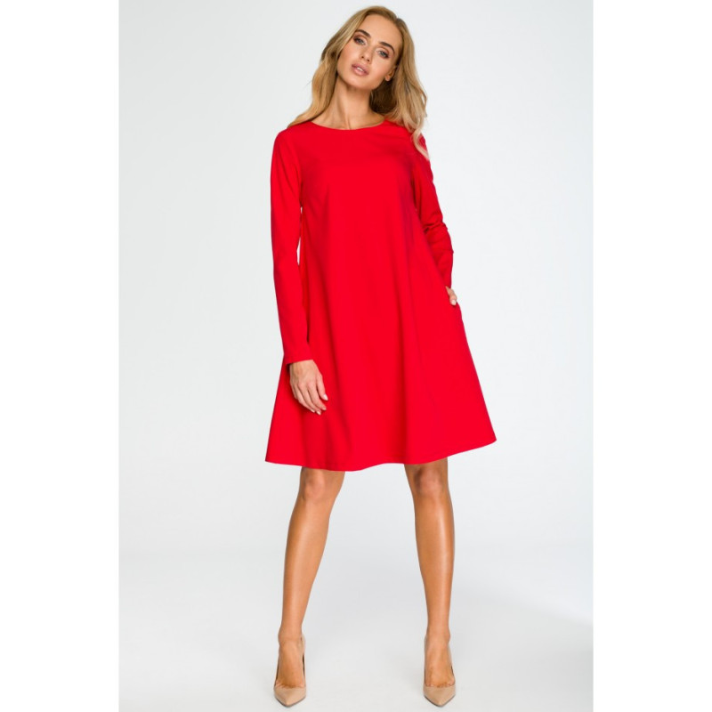 S137 Long-sleeved flared mini dress - red