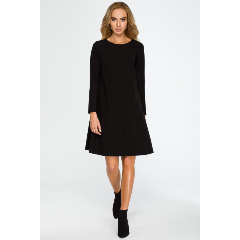 S137 Long-sleeved flared mini dress - black