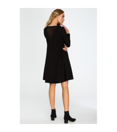 S137 Long-sleeved flared mini dress - black