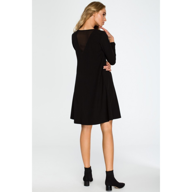 S137 Long-sleeved flared mini dress - black