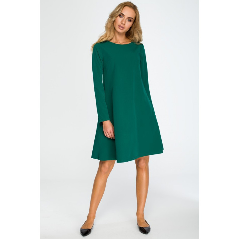 S137 Long-sleeved flared mini dress - green