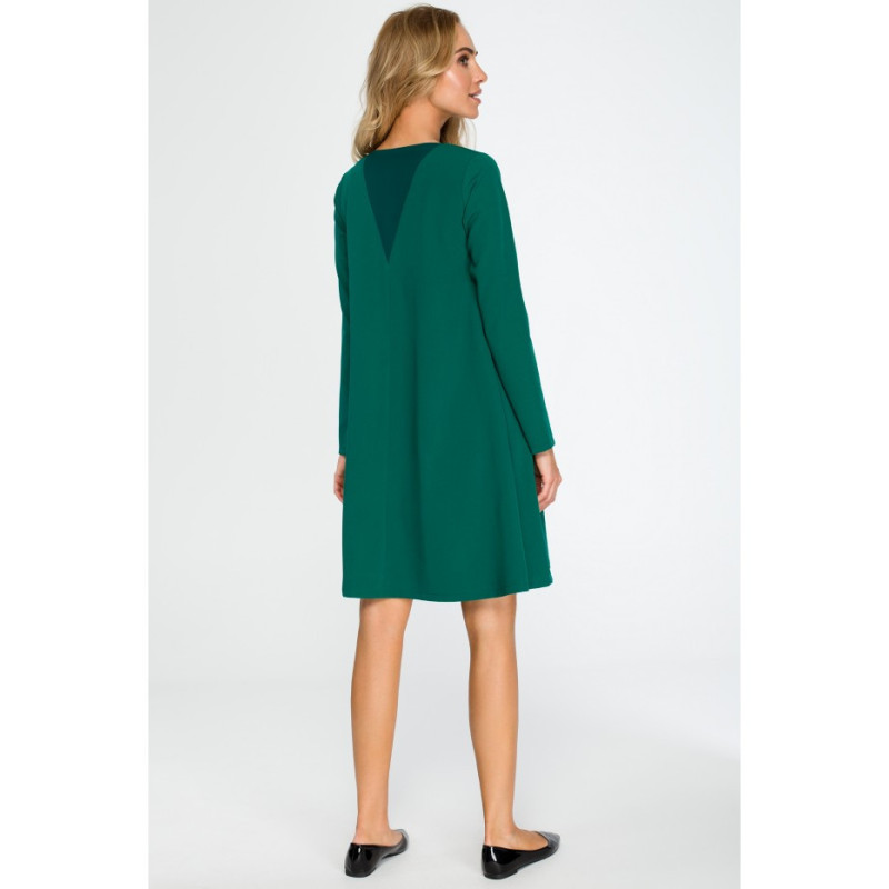 S137 Long-sleeved flared mini dress - green