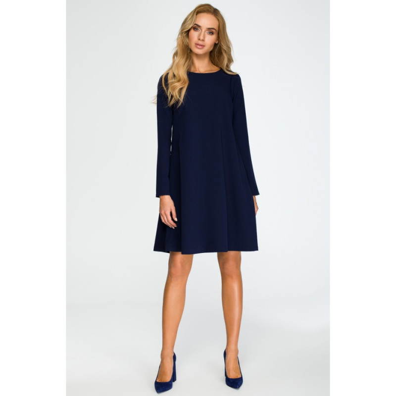 S137 Long-sleeved flared mini dress - navy blue