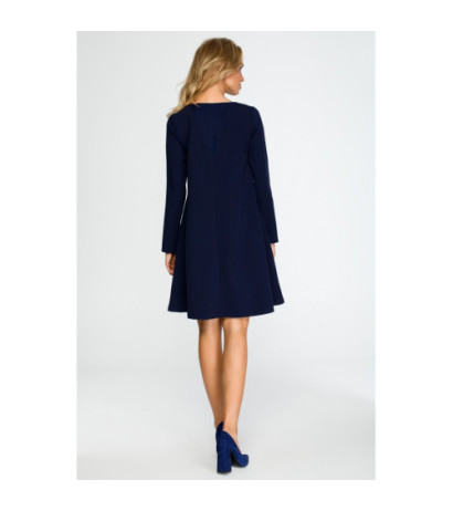 S137 Long-sleeved flared mini dress - navy blue