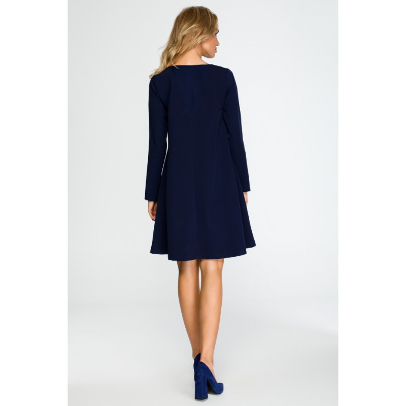 S137 Long-sleeved flared mini dress - navy blue