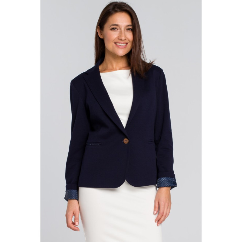 S154 Short stylish button-up jacket - navy blue