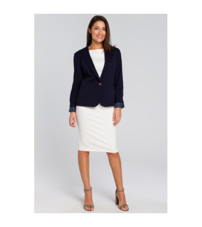 S154 Short stylish button-up jacket - navy blue