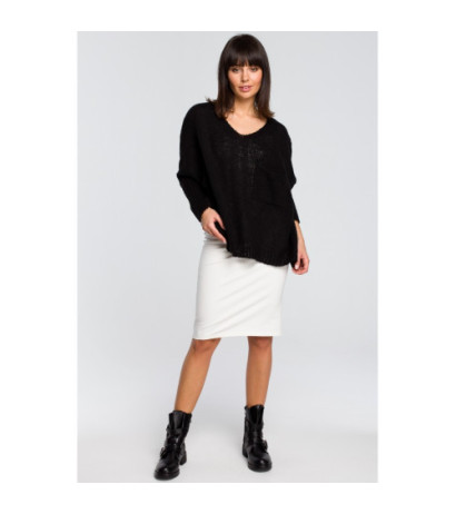 BK018 Loose sweater with pocket - black