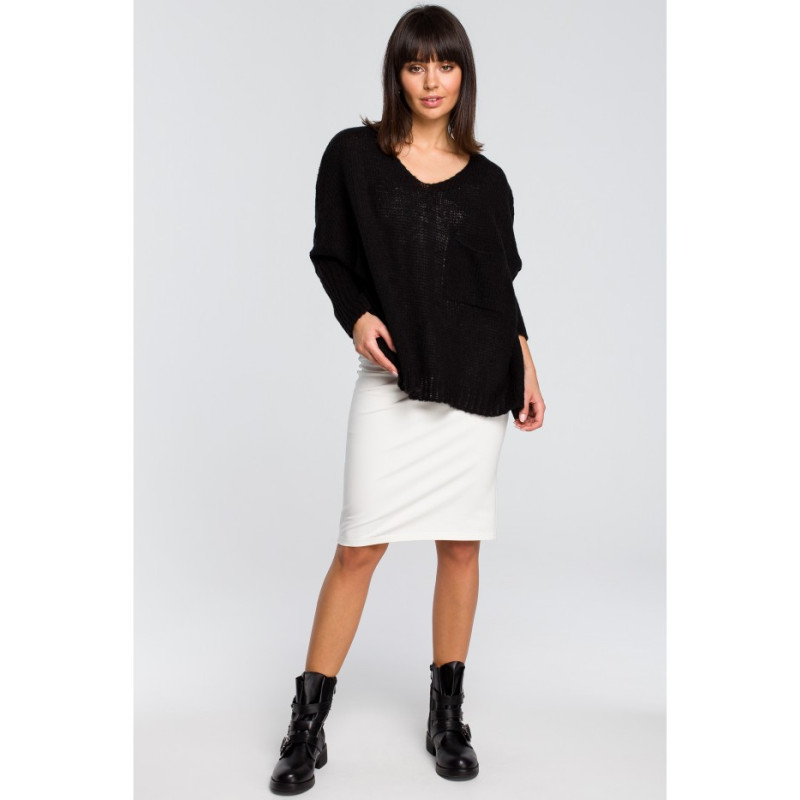 BK018 Loose sweater with pocket - black