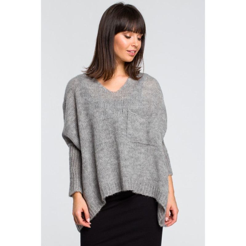 BK018 Loose sweater with pocket - gray