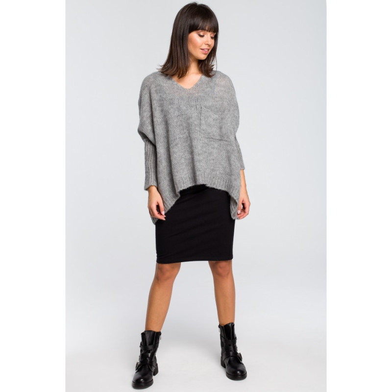 BK018 Loose sweater with pocket - gray