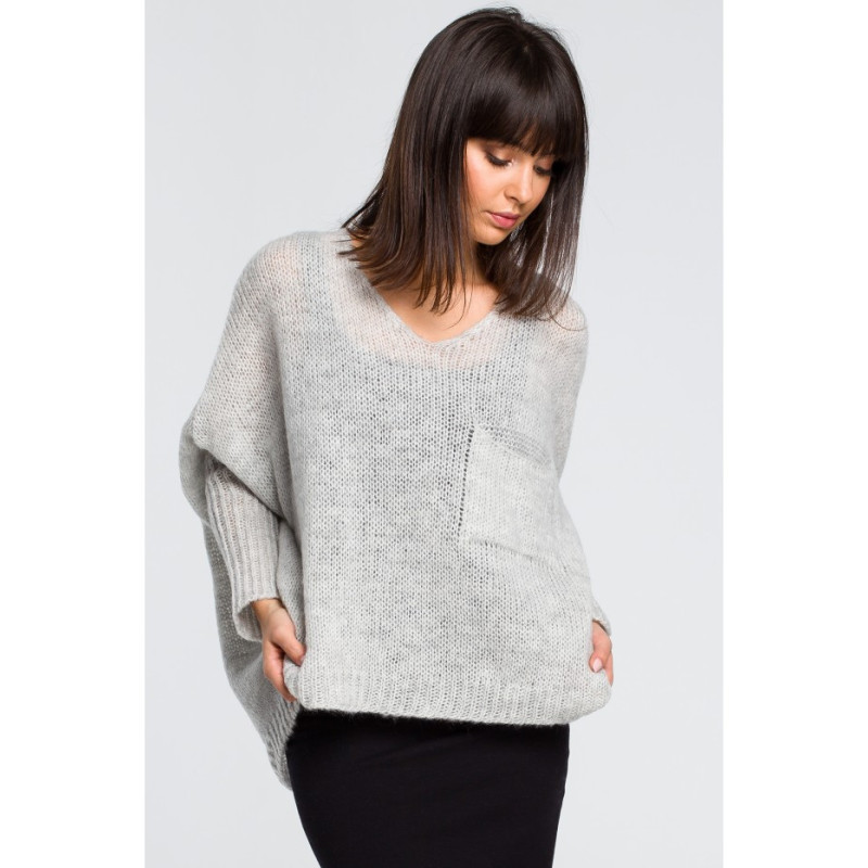 BK018 Loose sweater with pocket - ashen