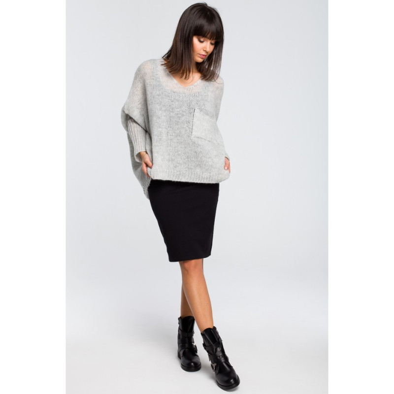 BK018 Loose sweater with pocket - ashen