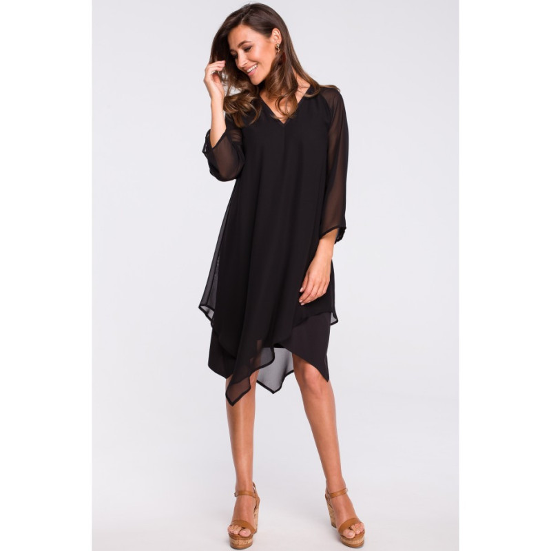 S159 Chiffon dress with asymmetrical bottom - black