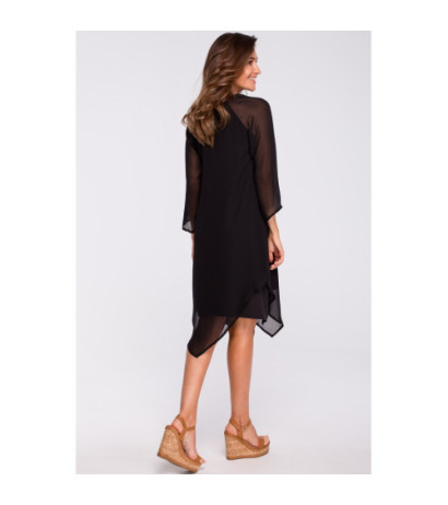 S159 Chiffon dress with asymmetrical bottom - black