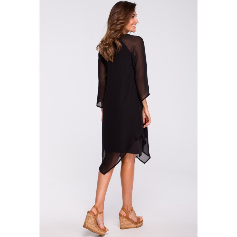 S159 Chiffon dress with asymmetrical bottom - black