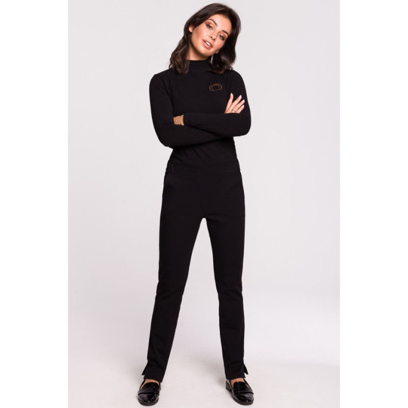 B124 Trousers with side slits - black